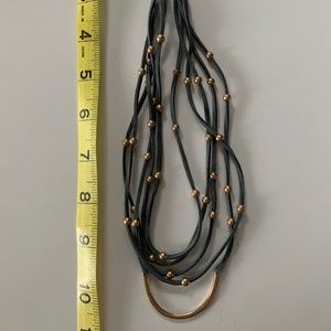 Grey Suede Cord and Gold Bead Layered Necklace